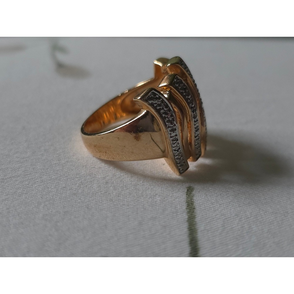 Vintage Gold Plated Sterling Silver 925 Wavy Statement Ring Size 9 Two Tone - Picture 2 of 8